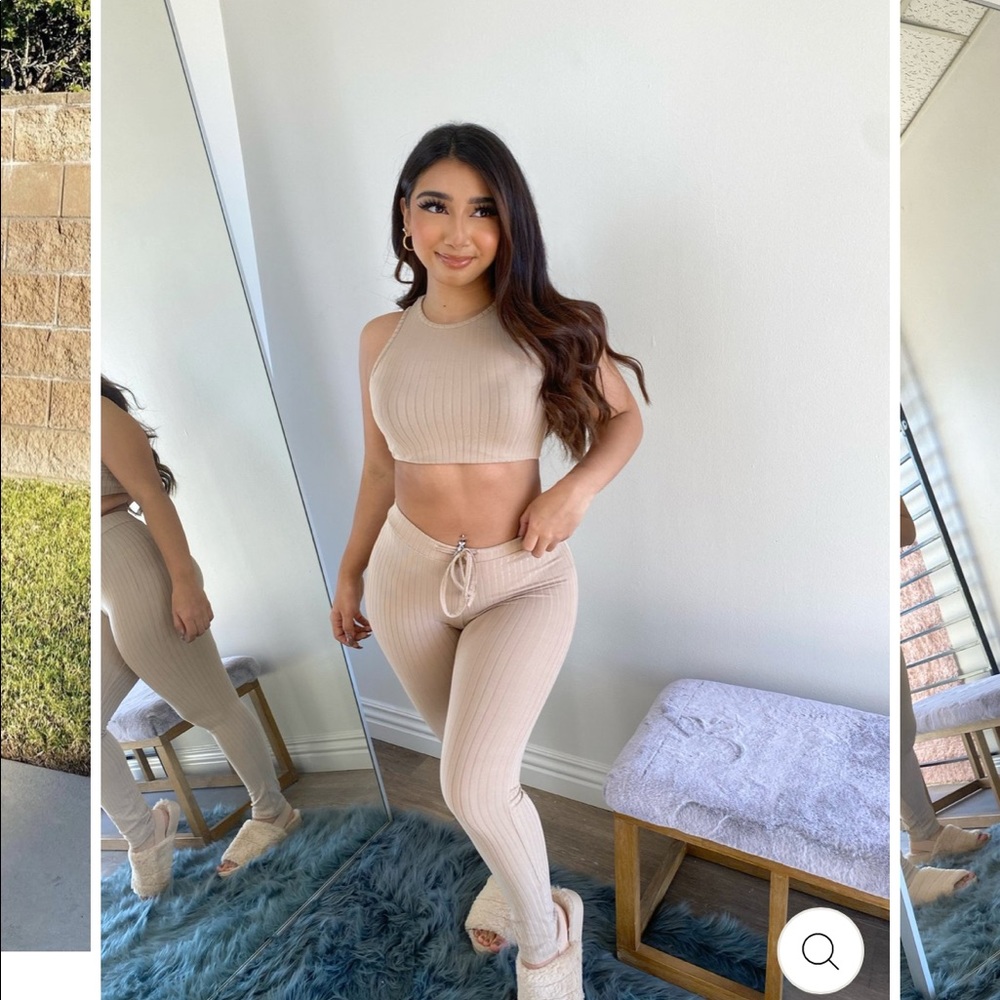NEW Baddieville Tan Ribbed Cropped Camryn Set